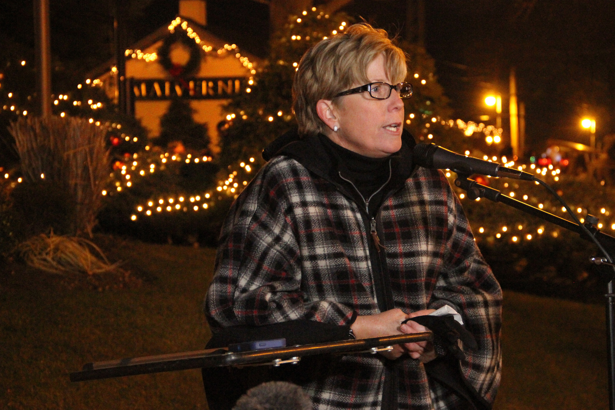 Mayor Patti McDonald welcomed residents and visitors to the Lighting of Malverne on Dec. 7.