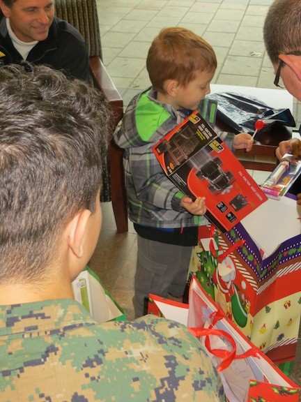 Dandrea’s son, Micah, 2, was delighted when he saw his gifts.