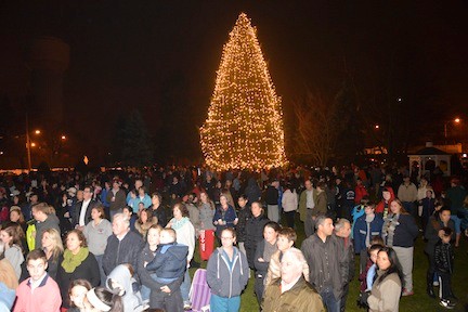 Hundreds gathered around the Christmas tree during Rockville Centre’s annual lighting ceremony.