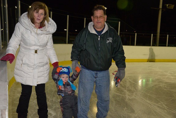 Debbie and George Fox with Logan Lord, like many skaters didn’t stray too far from the boards as the circled the ice rink on a chilly but clear night.