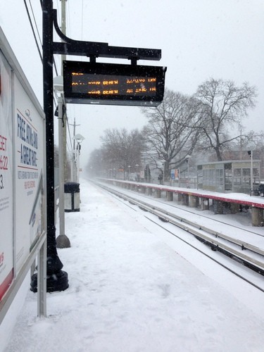 LIRR service was on a weekend schedule on Friday after the first snowstorm of the season. The scene at the Centre Avenue station in East Rockaway.