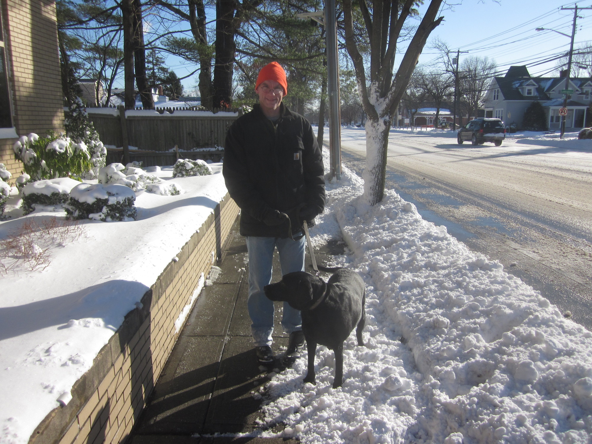 Surrey Drive resident Steven Smith walked his dog Lola in the snow.