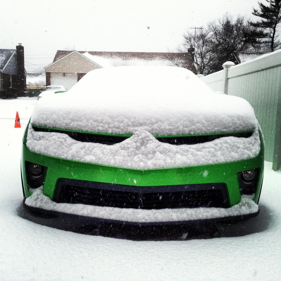 Andrew Trager showed the snow that accumulated on his car during the storm.