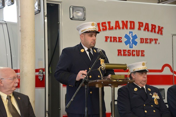 Chief Anthony D’Esposito welcomed everyone to the ceremony for the new ambulance at IPFD.