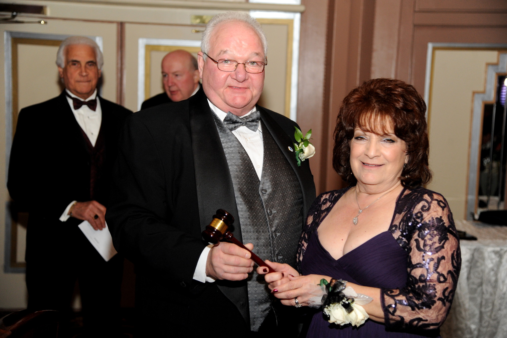 The passing of the gavel: newly installed Chamber President Stephen Haller with Immediate Past president Dolores Rome.