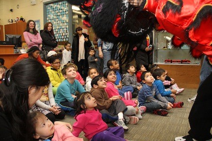 Children watched in amazement during a performance of the lion dance.