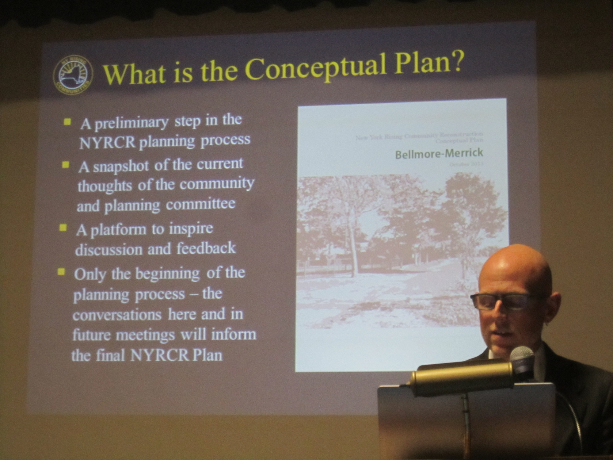 Trent Lethco, a consultant with Ove Arup & Partners, P.C, addressed an earlier meeting of the New York Rising Community Reconstruction Program’s Bellmore-Merrick Planning Committee on Nov. 20, 2013.