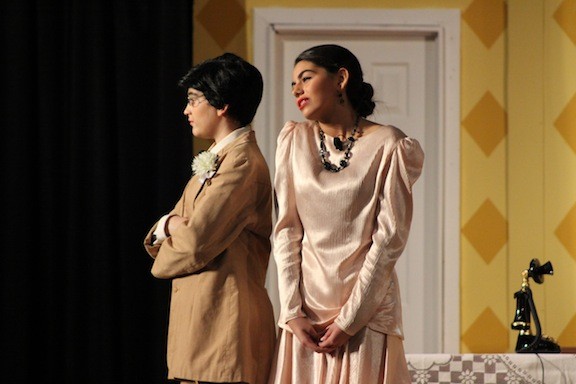 Madame Dubonnet (Adriela Phelps) reminices with Percival Brown (Jake Ramalho).