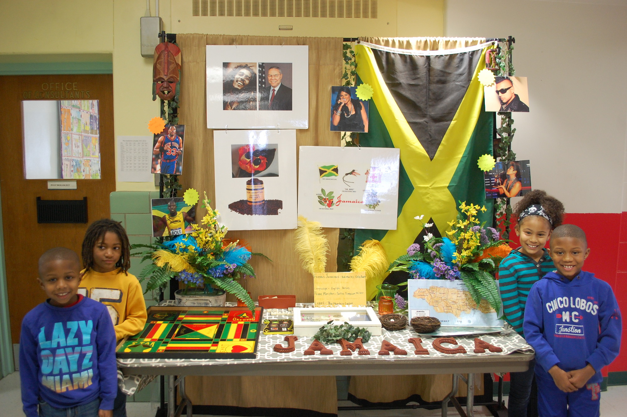 Celebrating Jamaica are Jordan James, Luke WIlliams, Justin James and Kennedy Hunter.