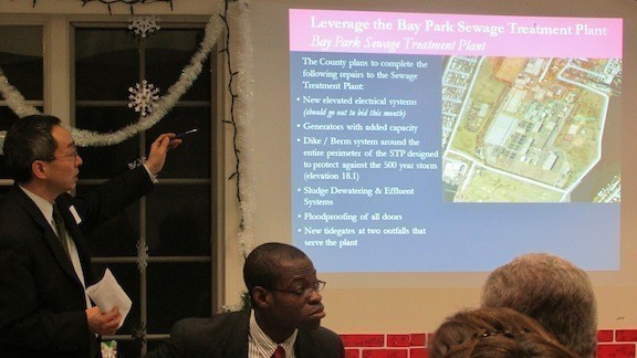 A N.y. rising representive showed how the Bay Park Sewage Treatment Plant could be strengthened against future storms.