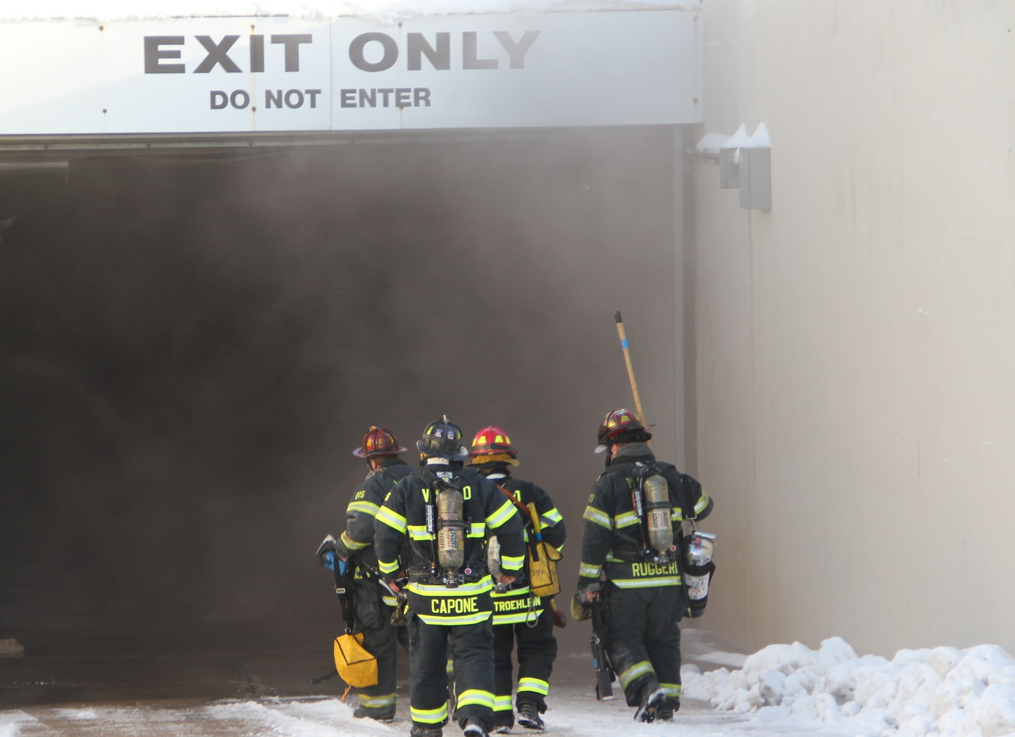 Valley Stream firefighters battled an electrical blaze in a truck tunnel at the Green Acres Mall on Feb. 14.