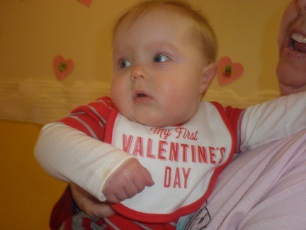 Michael Creaser celebrated his first Valentine’s Day, as he announced on his bib.