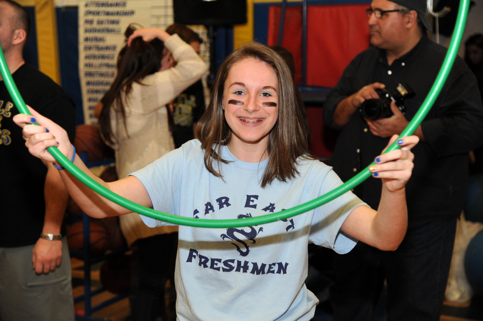Freshman Michelina Lanzer’s smile was as wide as her hula hoop.