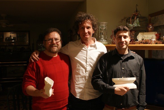 From left, Pete Suchmann, Michiel van der Kley and Jon Monath showed off Project EGG stones.