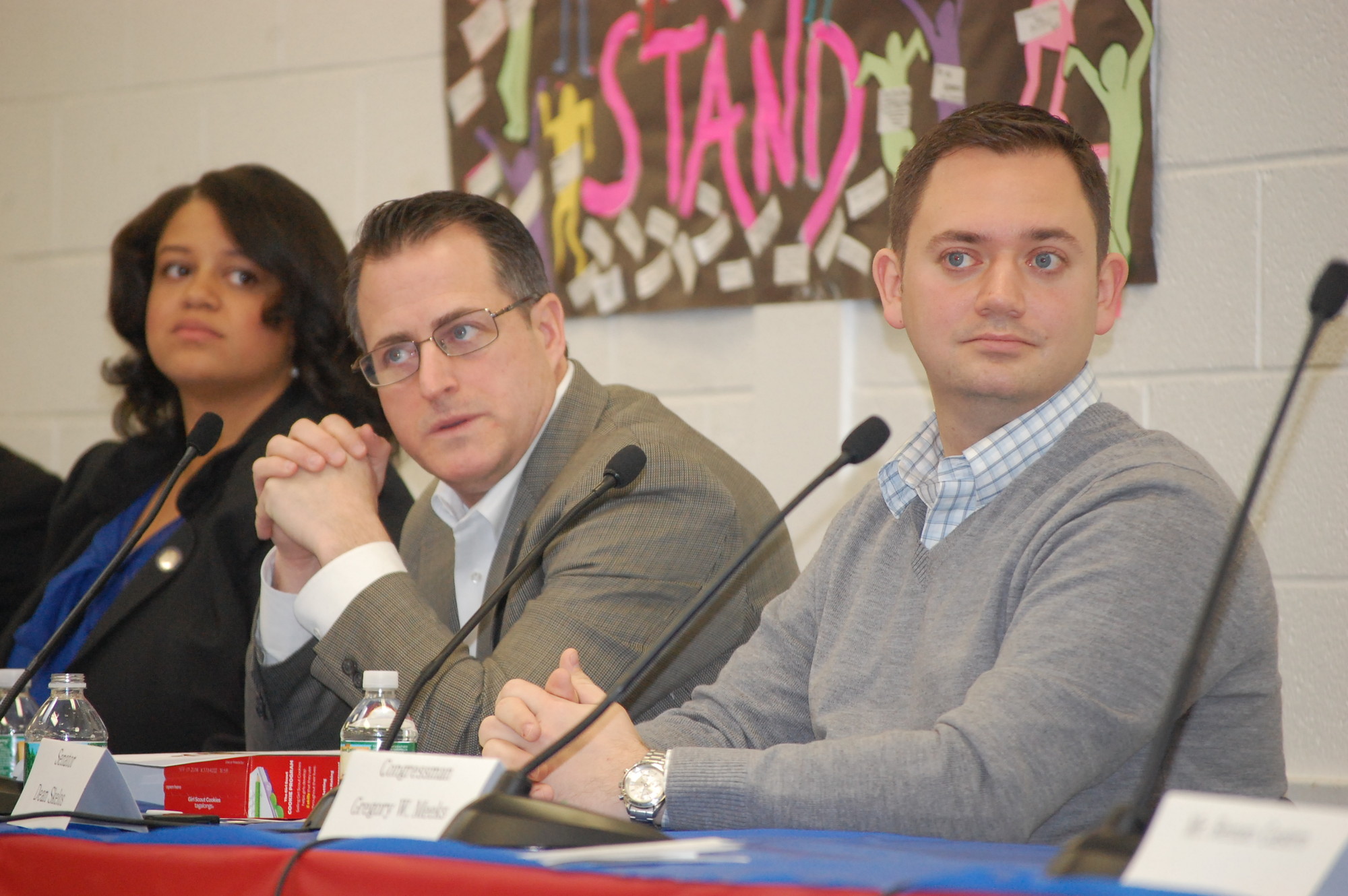 Assemblywoman Michaelle Solages, Assemblyman Brian Curran and Sen. Dean Skelos chief of staff Tom LoCascio were on the dais last Saturday.
