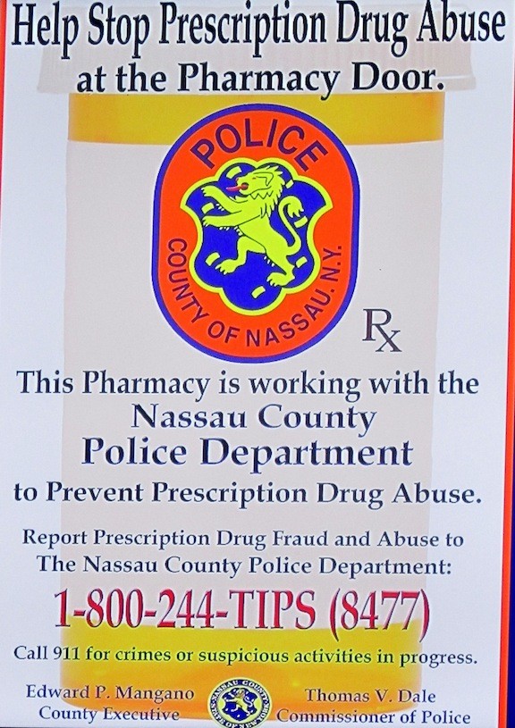 Some pharmacies in the area are displaying this sign to help curb prescription drug abuse.