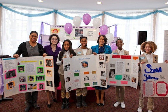 Valley STream Girl Scouts made a presentation on historical women who inspired them at Assemblywoman Michaelle Solages’ first Women of Distinction awards at Gateway World Christian Center in North Valley Stream.