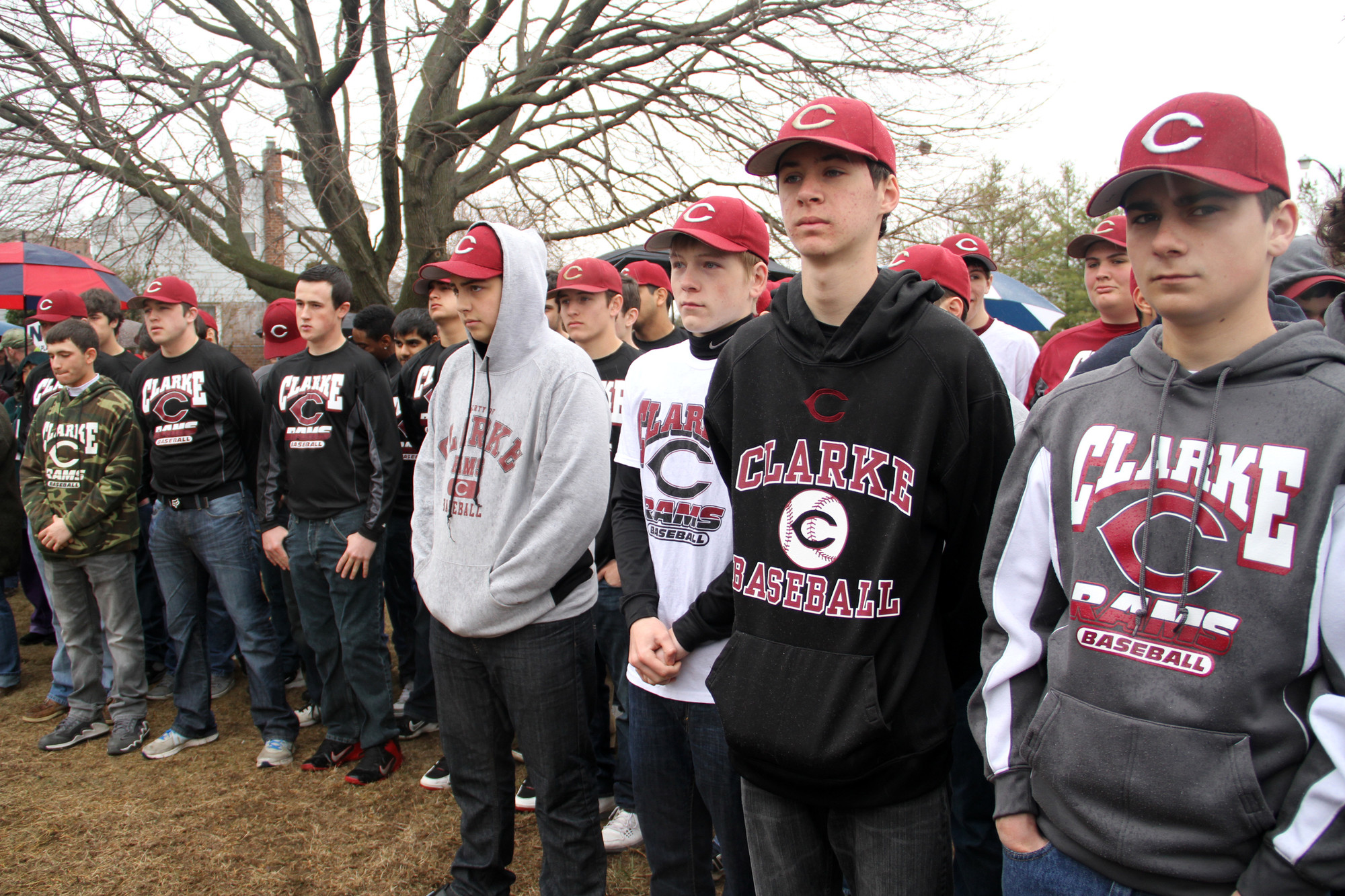 Clarke’s varsity and junior varsity baseball teams attended the ceremony to show their support. Pitone’s youngest son, Kyle, is a JV player.