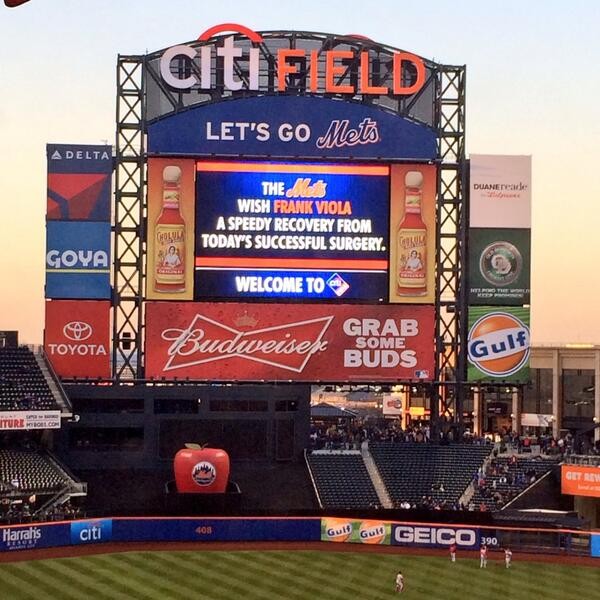 The New York Mets sent their well wishes to Viola on Wednesday via the scoreboard in Citifield.