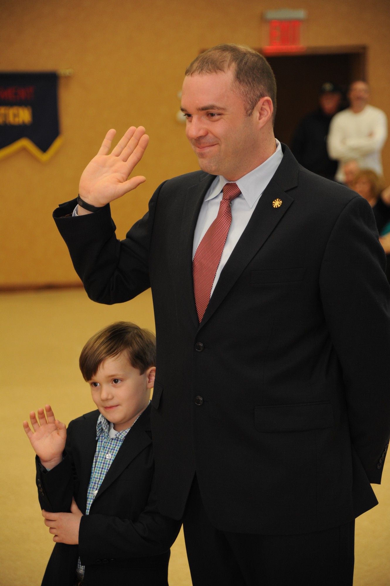 Robert Salvesen Jr., alongside his son Ryan, 5, was sworn in as the 65th Chief of the East Meadow Fire Department last Saturday.