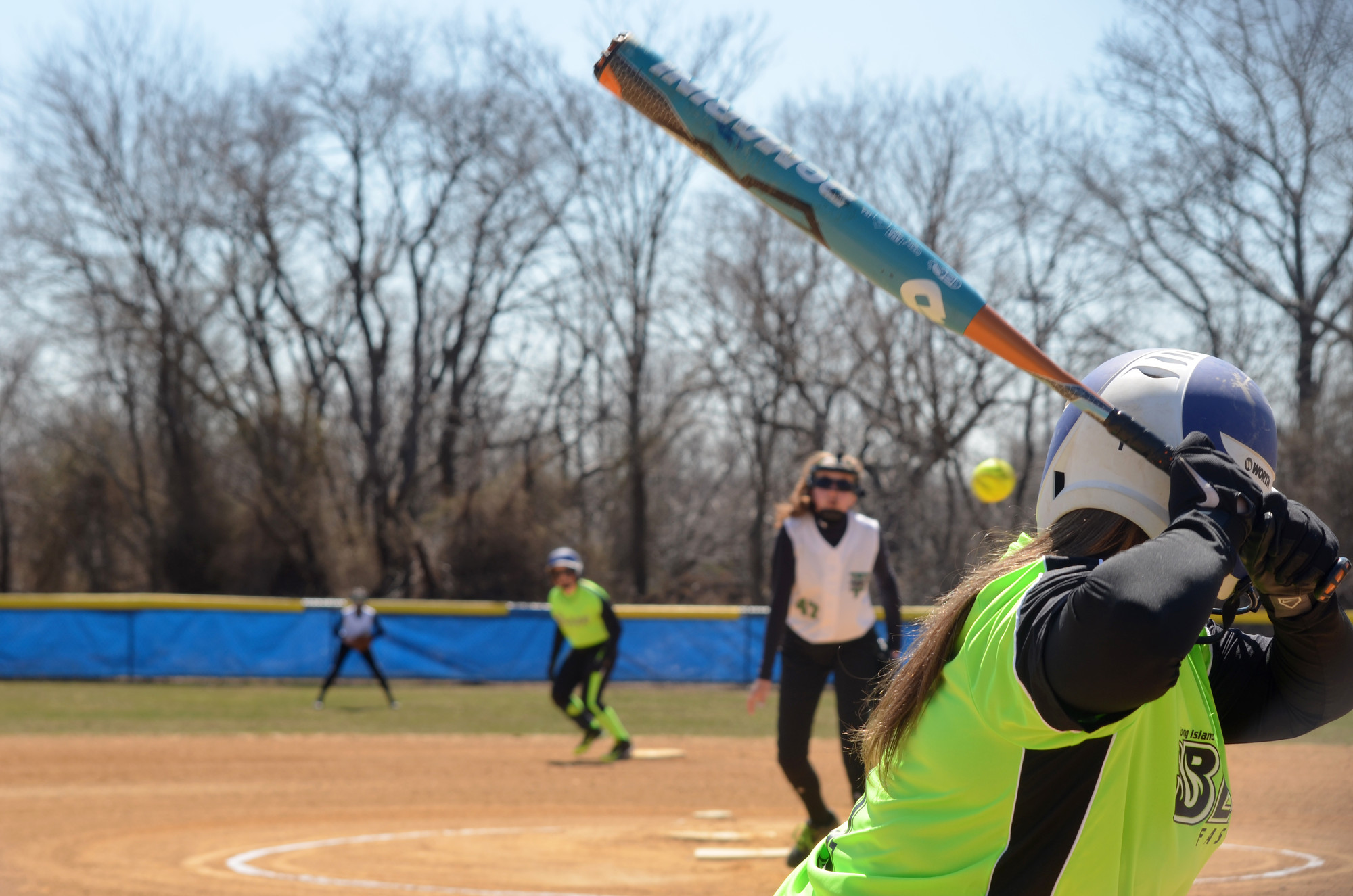 Sydney Inge awaited a pitch from Emily Haller last Sunday during the East Meadow Baseball Softball Association’s opening weekend.