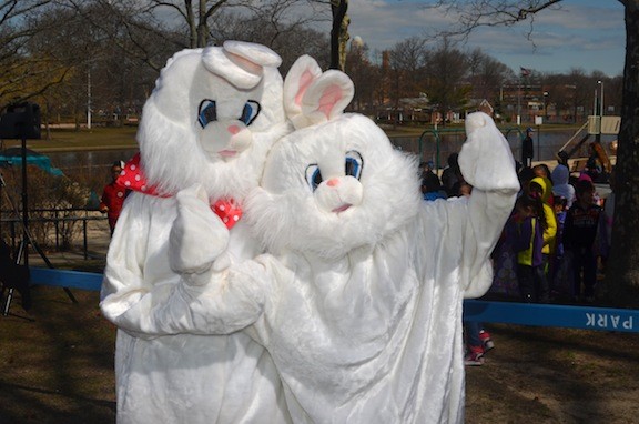 There were not one but two Easter bunnies to greet the 
children.