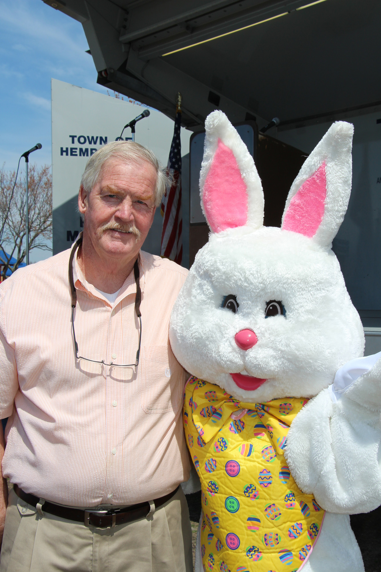 Leroy Roberts, the emcee of the Eggstravaganza, introduced the arrival of a special guest: the Easter Bunny.