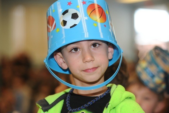 Gennaro Izzo,7, with a makeshift "Easter Bonnet"