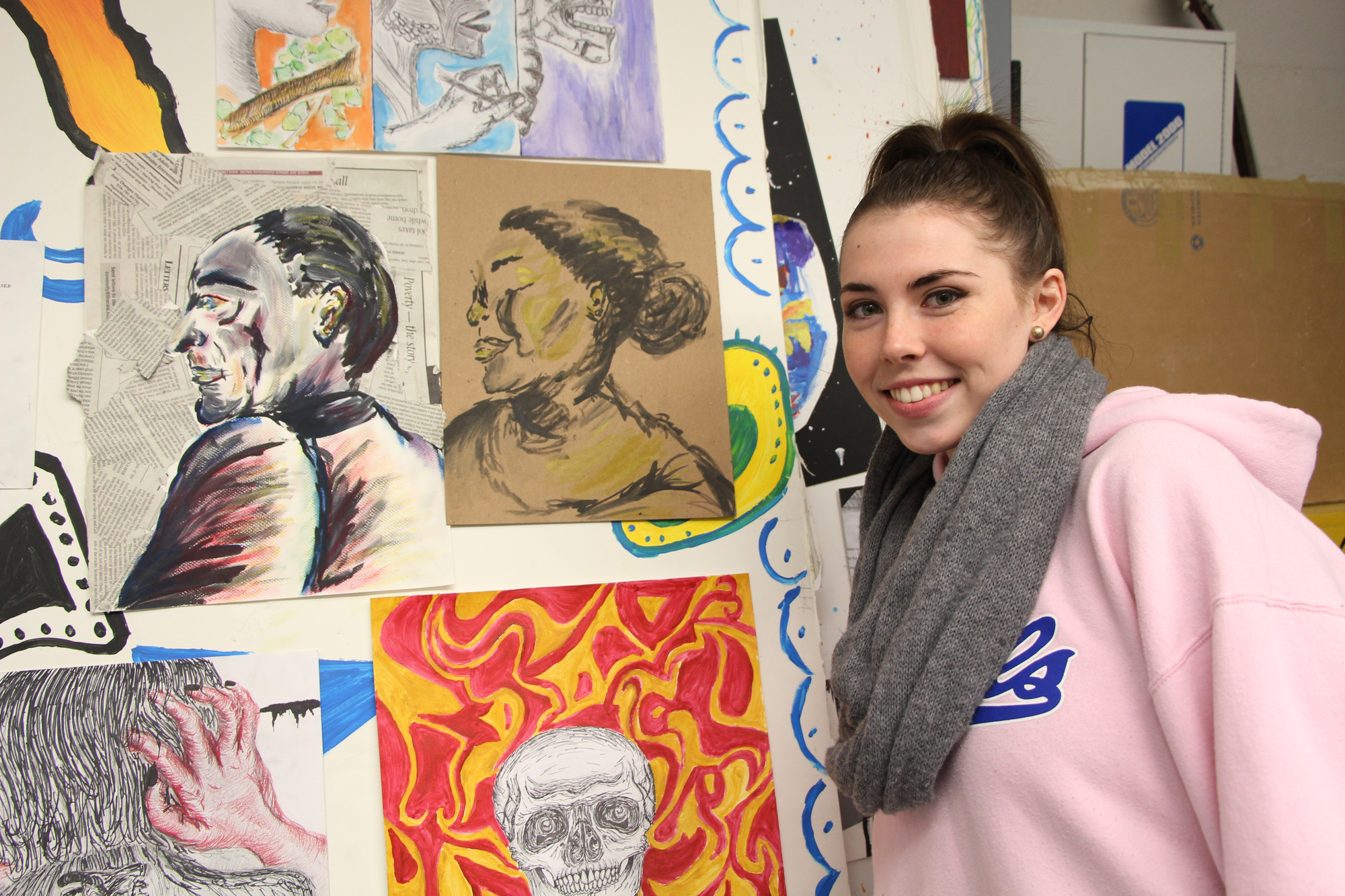 Caitlin Airey, 17 and a BHS senior, had several works of art on display. She used chalk, paints, pencils and markers to make her illustrations come to life.