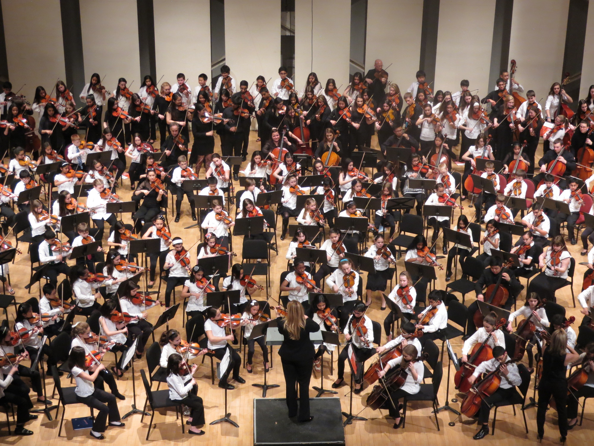 The East Meadow School District’s musical program, under the direction of Abby Behr, was recently listed among the NAMM Foundation’s “Best Communities for Music Education” in America. Pictured above, hundreds of student-musicians performed at the annual District Music Festival at the Tilles Center for the Performing Arts last winter.