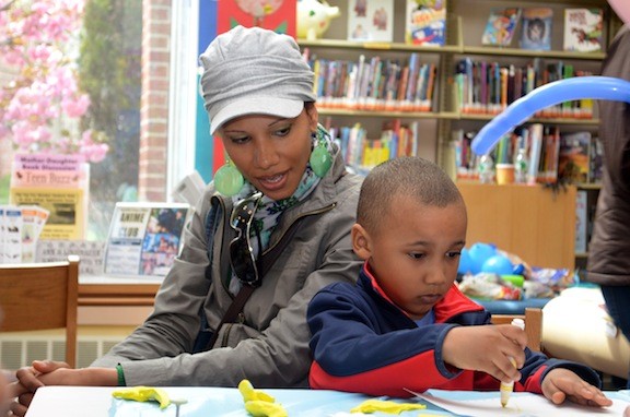 Sherree Lane and her son Seth, 5, participated in arts and crafts at Love Your Library Day.
