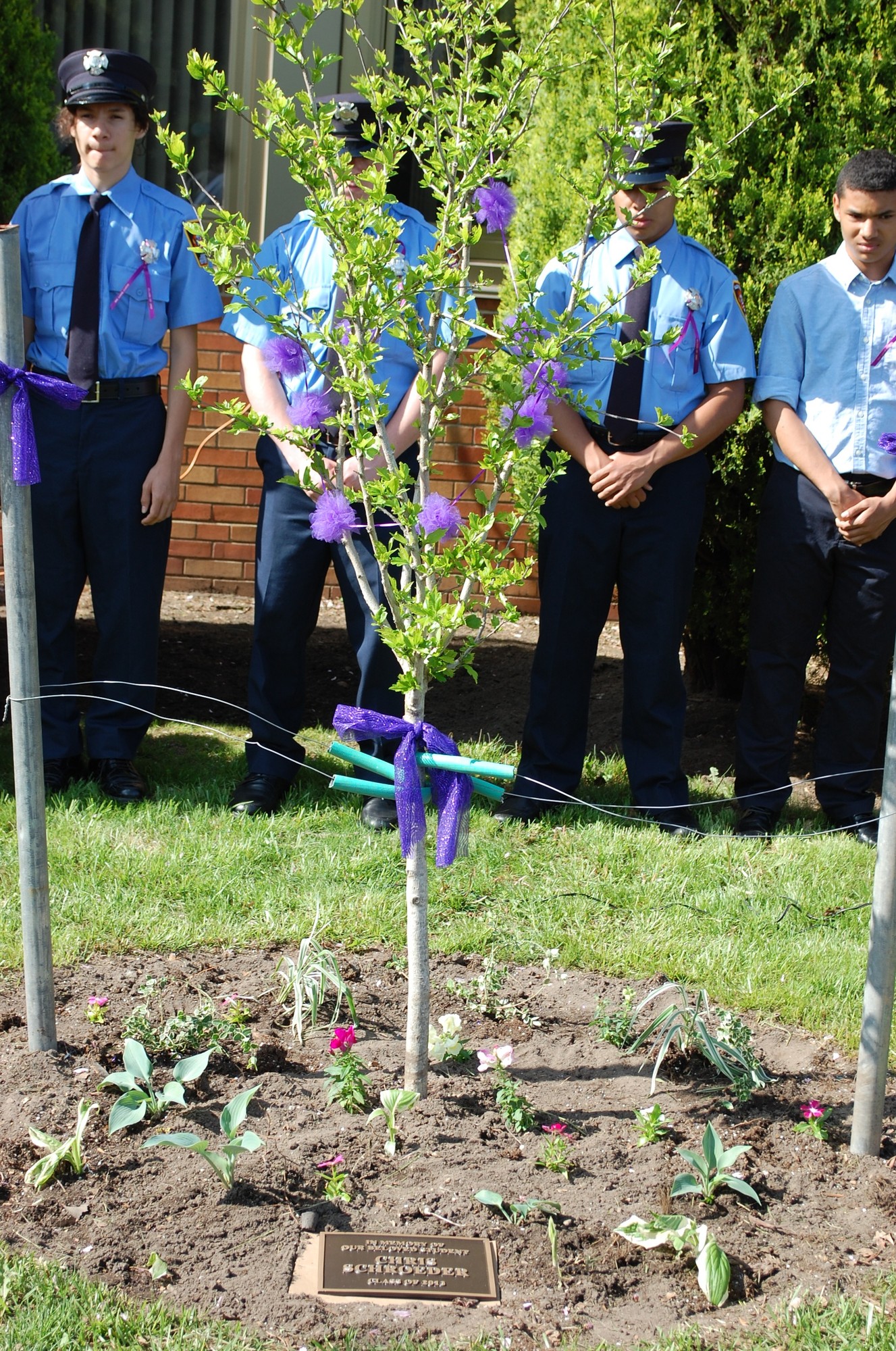 The tree in Schroeder’s honor was dedicated on May 15 at South High School. Members of the Junior Fire Department, which Schroeder belonged to, took part in the ceremony.