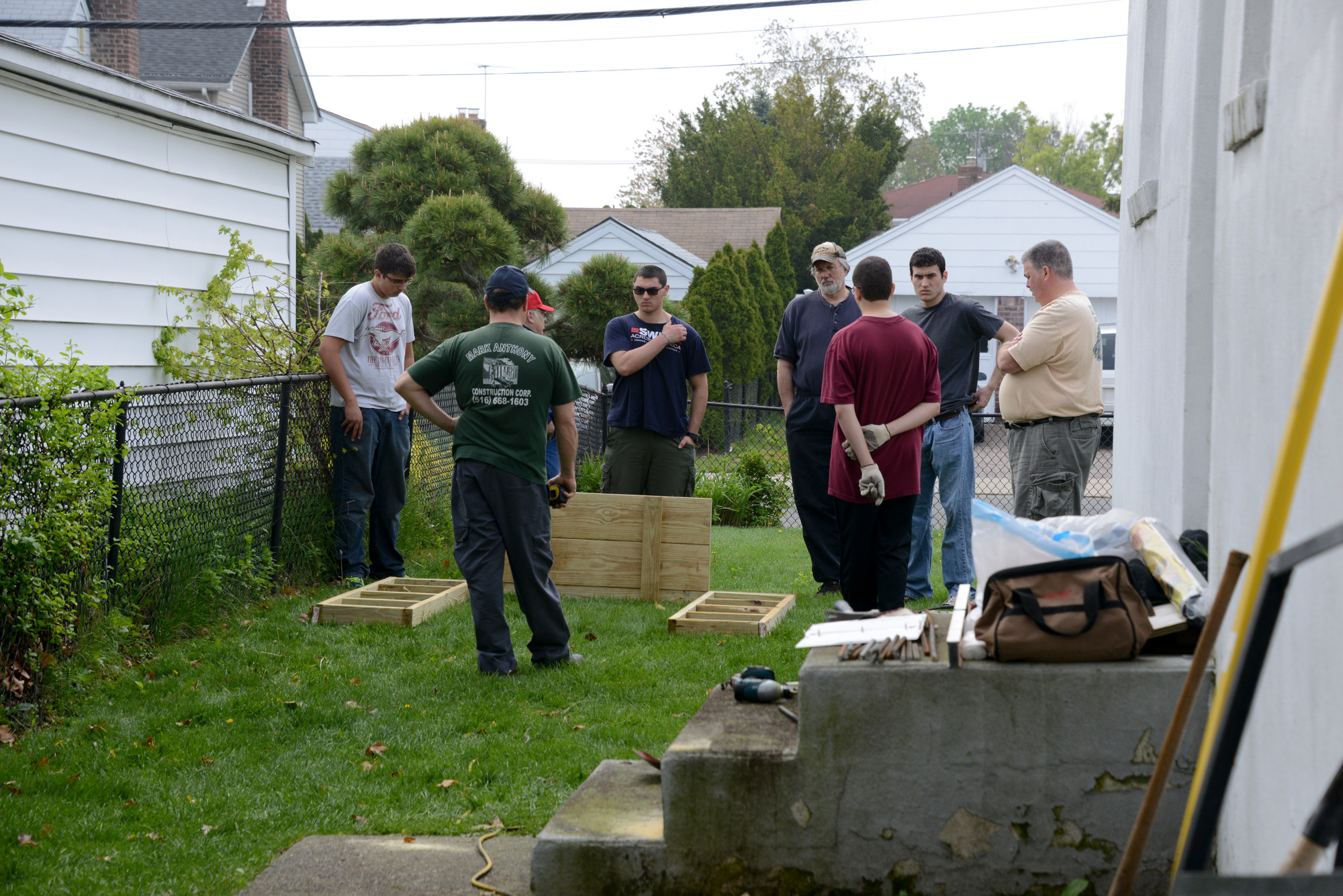 Boy Scouts and leaders from Valley Stream Troop 109 assembled to build a horseshoe court at the Malverne American Legion hall on May 10.