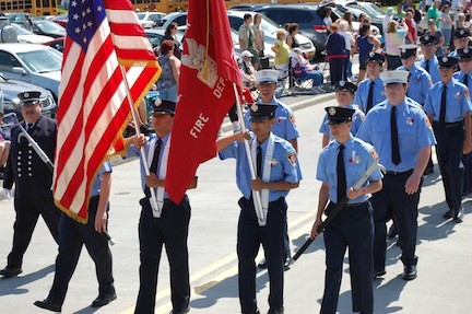 The Valley Stream Junior Fire Department marched down Valley Stream Boulevard near the south review stand.