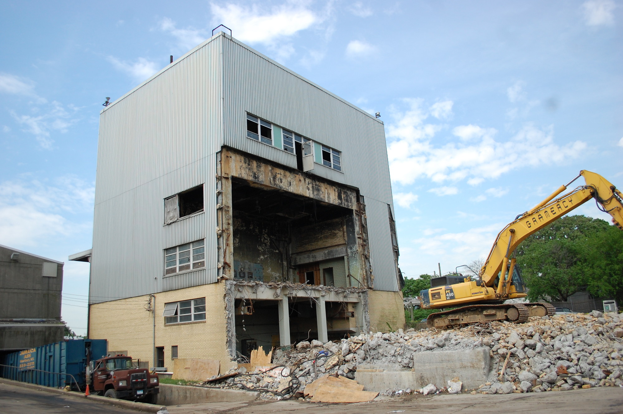 Demolition has begun on the abandoned incinerator building in Valley Stream.