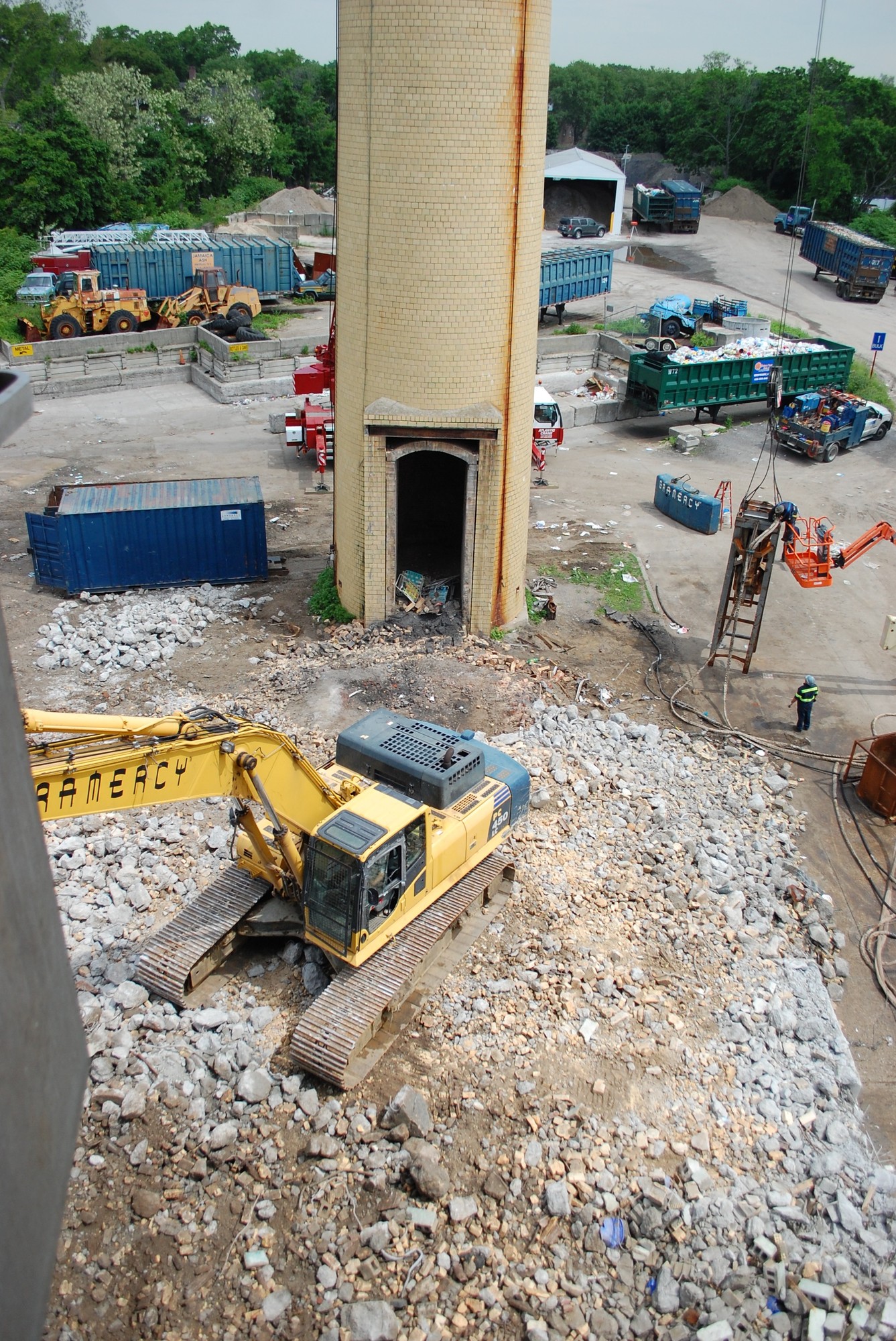 A view of the demolition work from the top floor of the abandoned incinerator building.