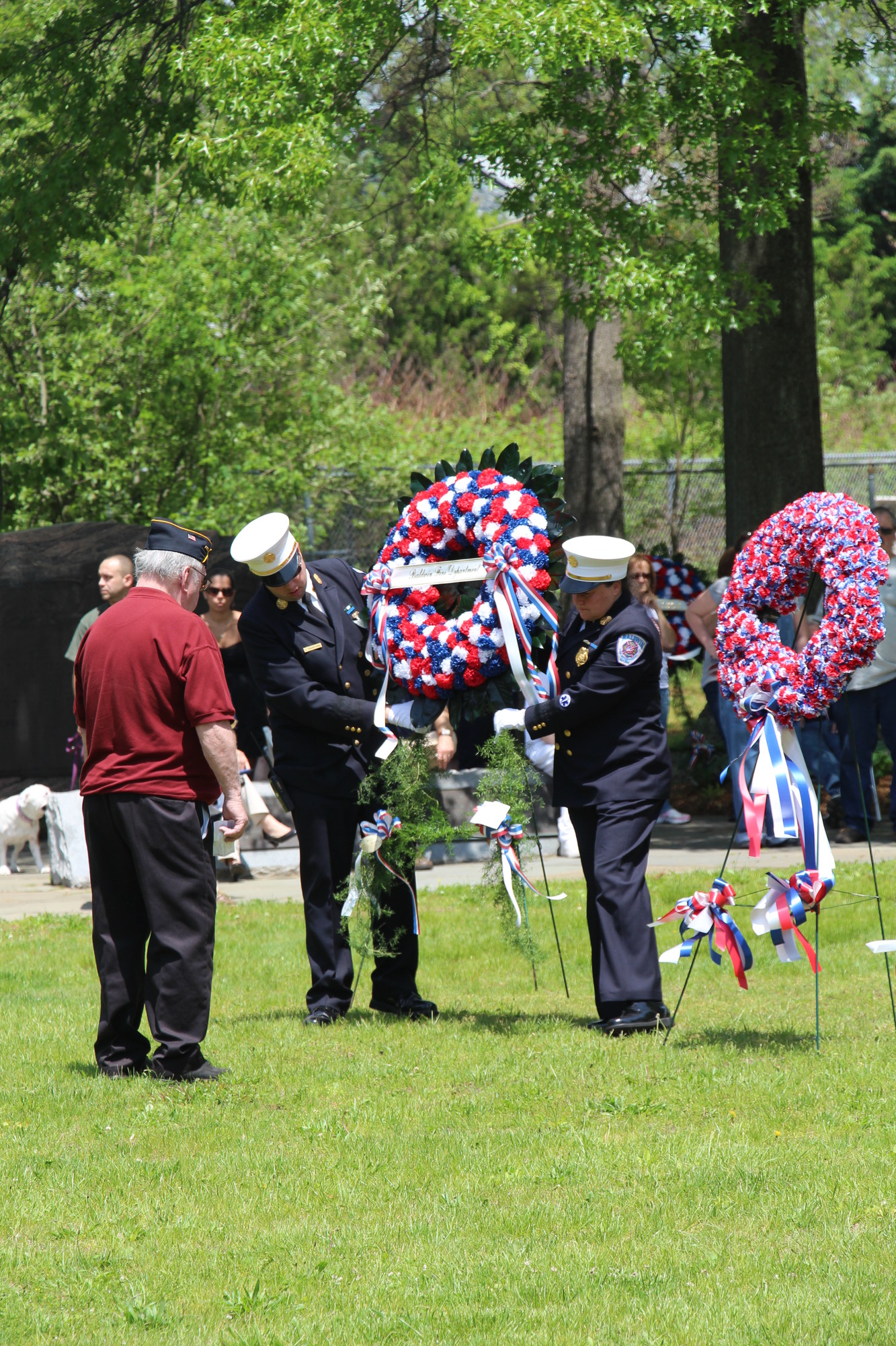 Chief Craig Yanantuono, of the Baldwin Fire Department, and 1st Deputy Chief Karen Bendel laid a wreath at the Memorial Day ceremony.