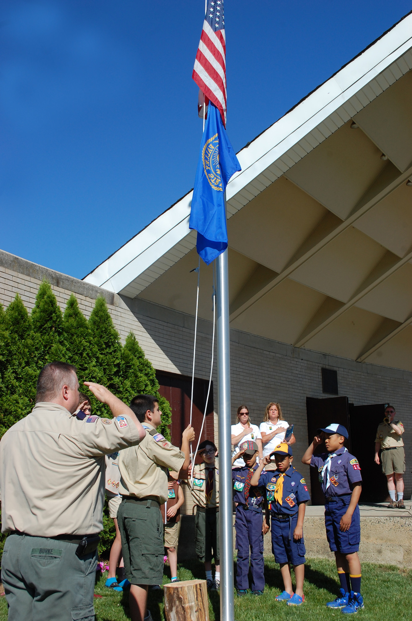 Scouts raised the flag last Saturday morning at the opening ceremony for the annual Camporee on the Village Green.