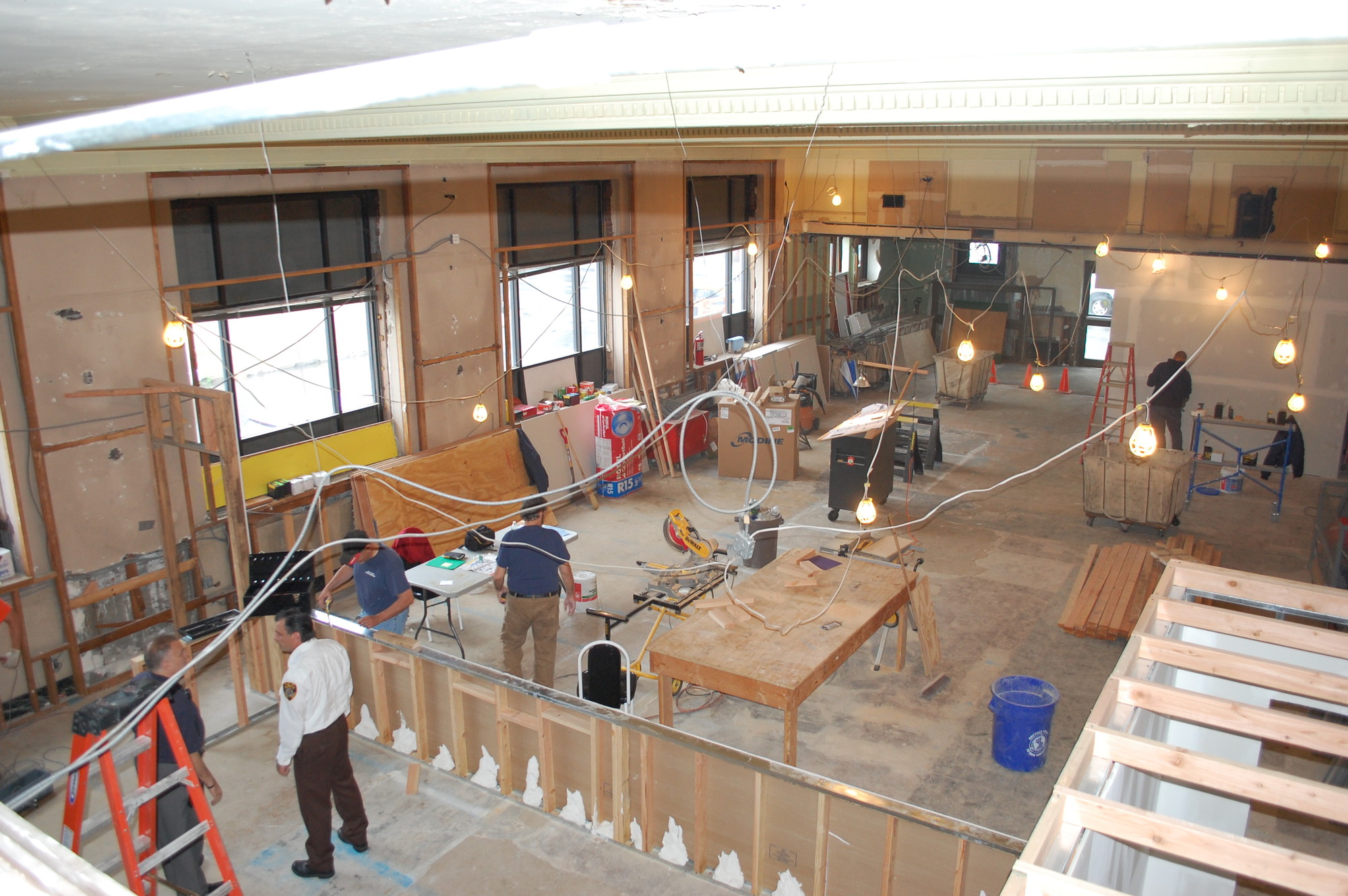 A view of the courthouse construction from the mezzanine level, where the judge’s chambers and a conference room will be located.
