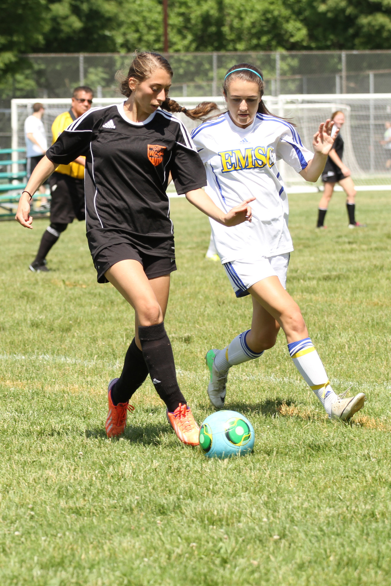 Michaelyn Benson, left, tried to stave off defender Alexis Rondinelli.