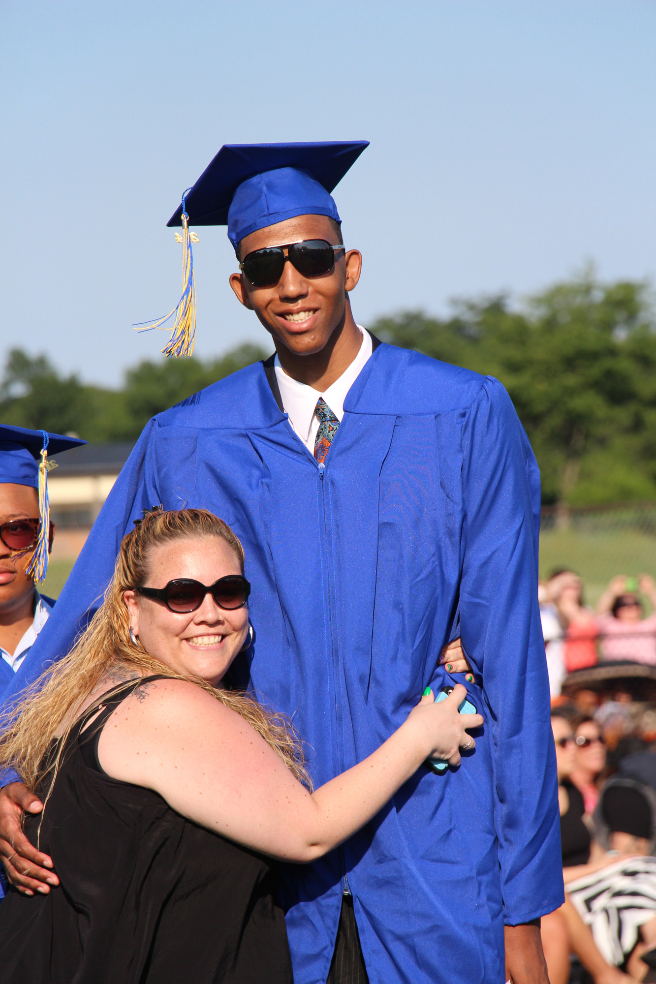 Leslie Brown, a librarian and secretary at BHS, congratulated her mentee, Gary Gornail.