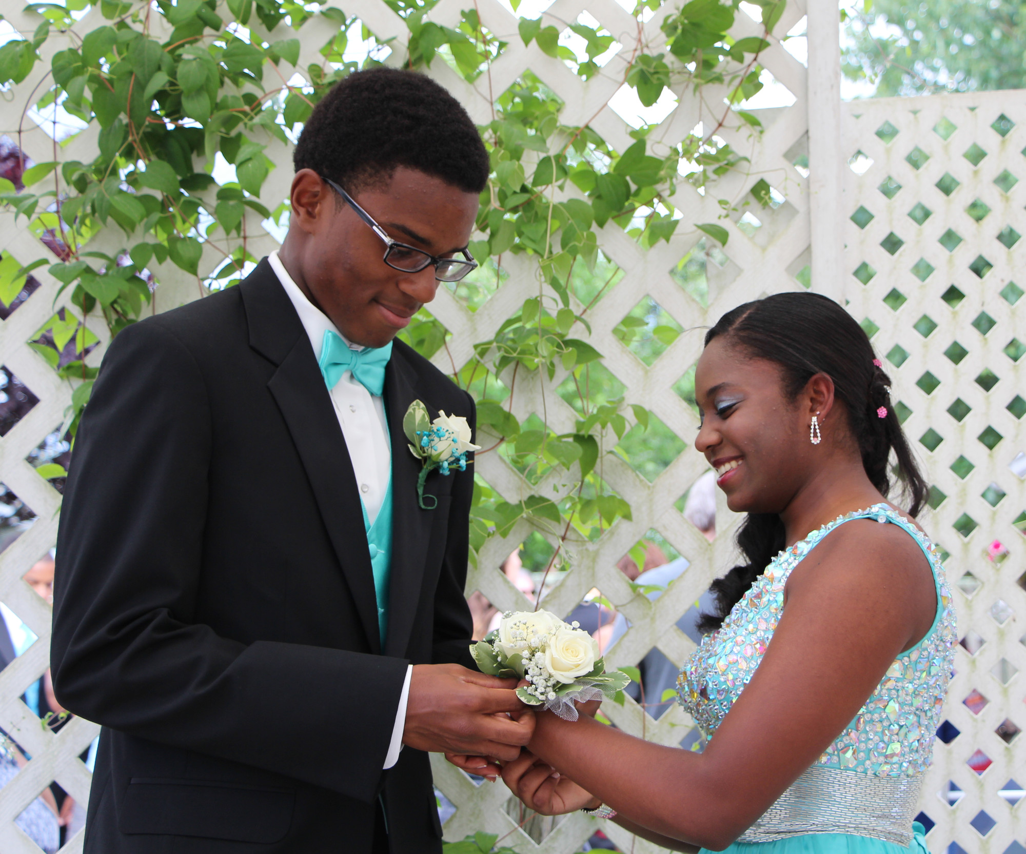 Ashley Johnson and Bradley Brown were all smiles on prom night. Bradley put a flower on Johnson’s wrist prior to the event.