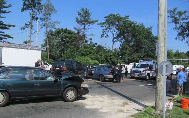 Several cars were involved in an accident on Merrick Avenue, near Hempstead Turnpike, around 10 a.m. on Monday morning. Photo courtesy of John Scalesi