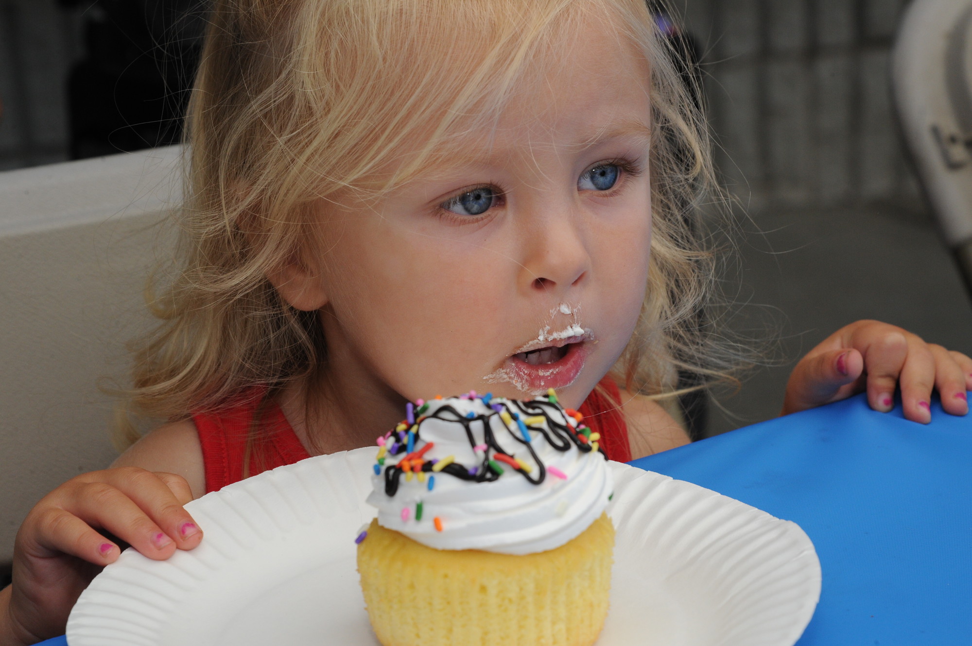 Molly Stevens, 2, wasn’t ready to finish her cupcake, even though the contest was over.