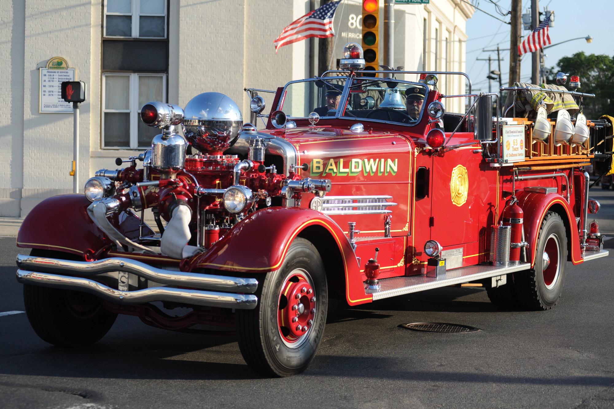 Dominick Famularo, a firefighter for 63 years, rode in the parade.