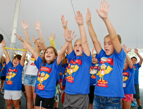Each day of vacation Bible school at St. Frances de Chantal Church in Wantagh started out with songs and prayers under the big tent. The program ran from Aug. 4-15 at the parish school.