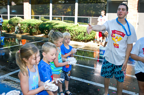 Nick Caracappa gave the instructions for a game on wacky water day.