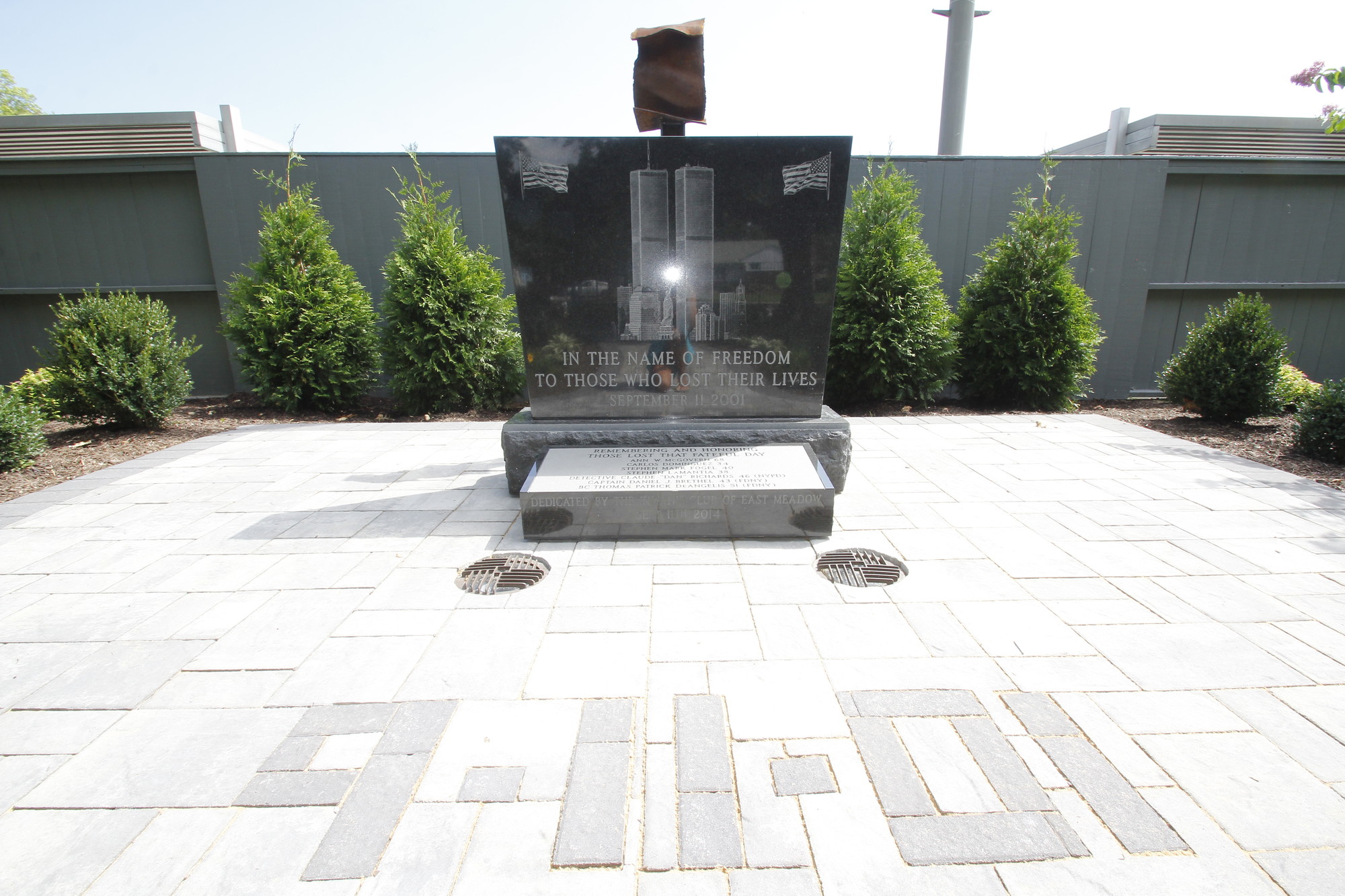 An 1,800-pound marble statue, a steel beam from the World Trade Center and a commemorative footstone now adorn Veterans Memorial Park, courtesy of East Meadow Kiwanis.