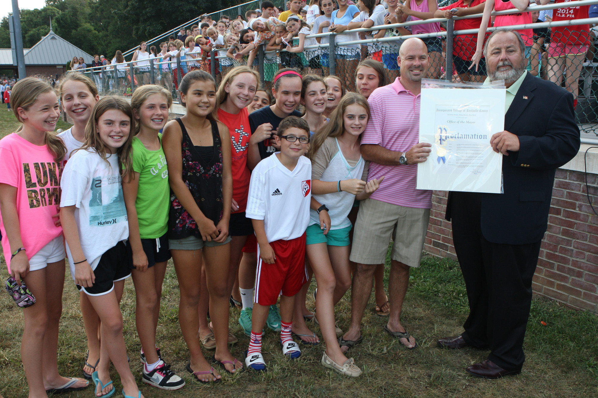 Rockville Centre Mayor Francis X. Murray, far right, was on hand to honor members of the RVC Soccer Club.