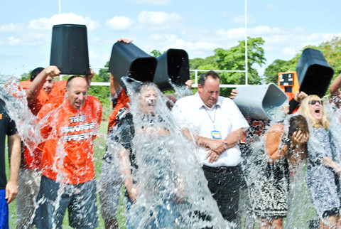 Getting iced: From left, Assistant Principal Joseph DeTommaso, Director of Curriculum, John Piccarella, Director of Facilities Tony Quercia, Director of Pupil Personnel Services Laura Guggino, and Superintendent Lisa Ruiz.